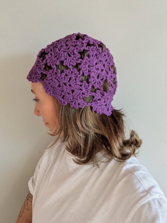 Handmade Crochet Juliette Lace Cap / Floral Cloche Hat - Violet Coquette main image 6
